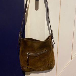 Coach Brown Suede Leather Hobo Bag
